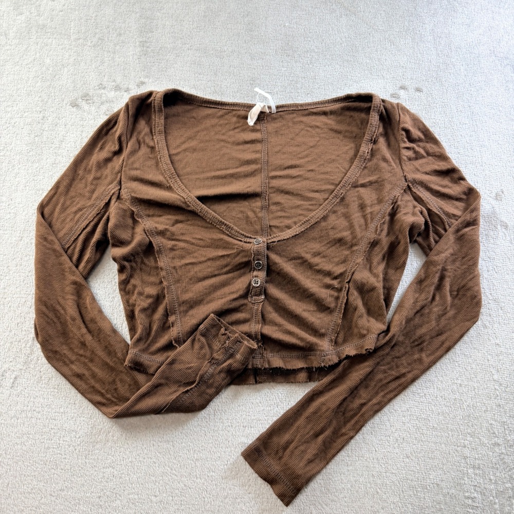 Urban Outfitters Out From Under Brown Ribbed Long Sleeve Crop Top Women's Medium